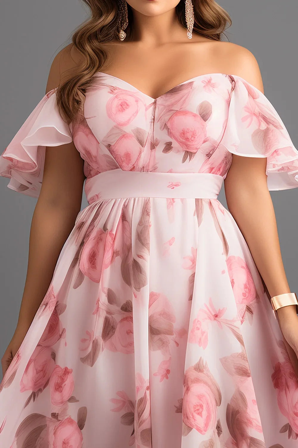Pink Chiffon Floral Maxi Dress