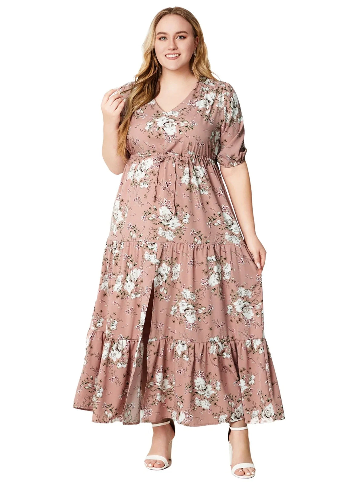Casual Floral Print Half Sleeve Maxi