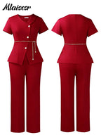 Jacket Coat and Straight-leg Pantsuit
