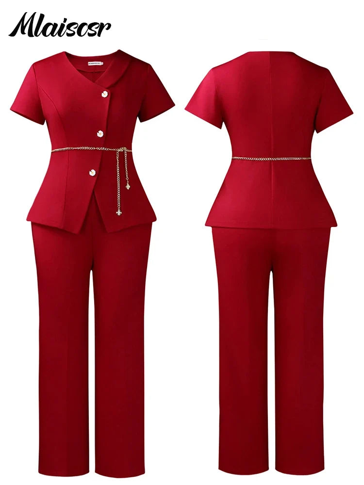 Jacket Coat and Straight-leg Pantsuit
