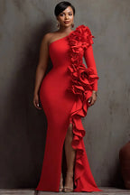 One Shoulder 3D Ruffle Formal Dress