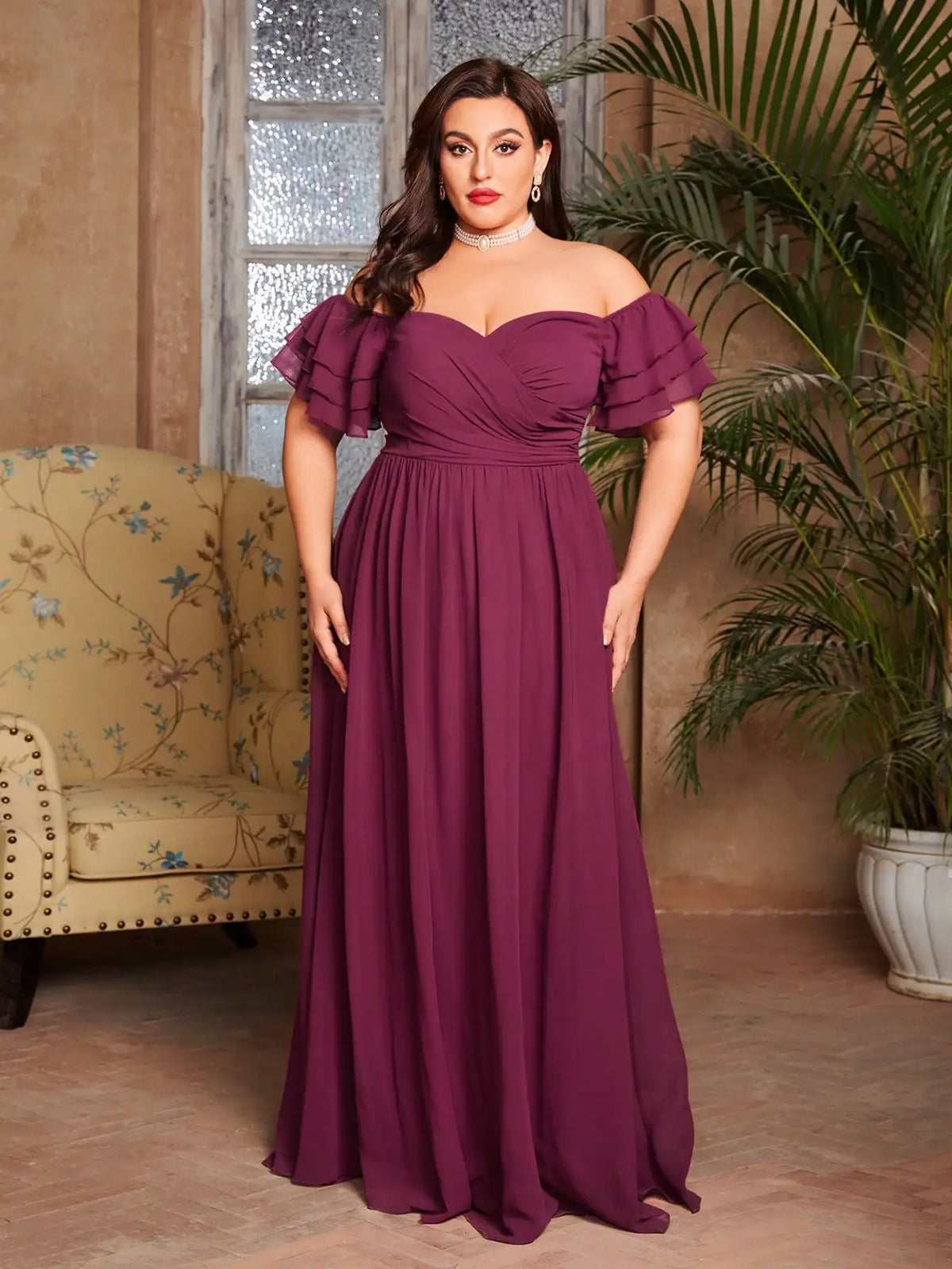 Ruffle Sleeve Plus Size Maxi Dress