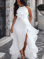 Maxi Ruffle Trim Split Thigh Formal dress