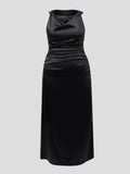 Satin Dress Cowl Neck Sleeveless Formal