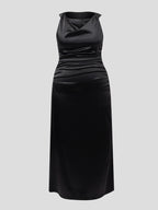 Satin Dress Cowl Neck Sleeveless Formal
