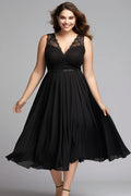 Chiffon Sleeveless Empire Waist Tea-Length Dress