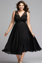 Chiffon Sleeveless Empire Waist Tea-Length Dress