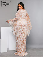 Flare Sleeve Geometric Sequin Formal Dress