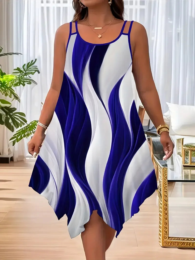 Geometric stripes printed double strap maxi dress