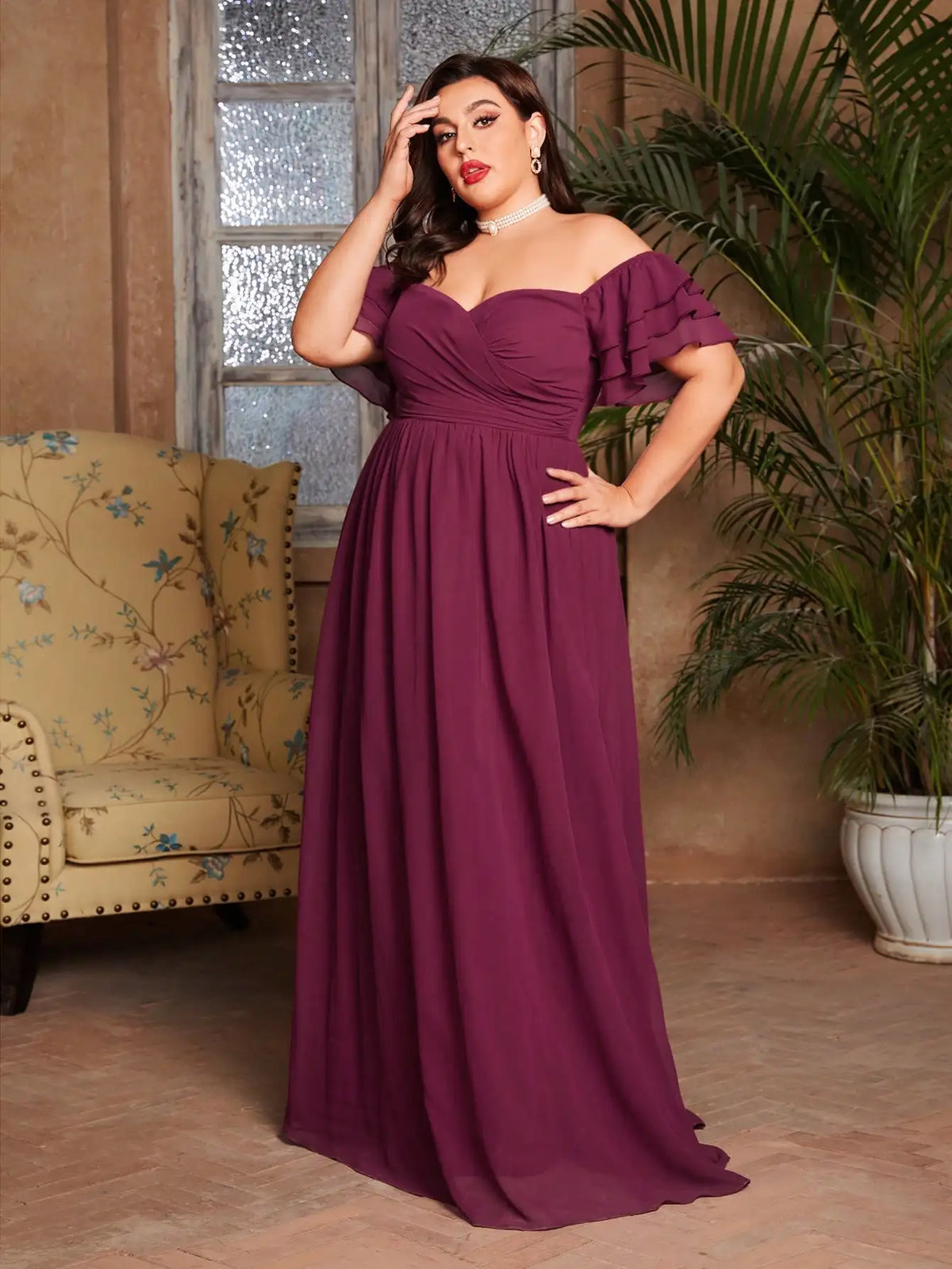 Ruffle Sleeve Plus Size Maxi Dress