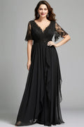 Lace Flutter Sleeve Ruffle Maxi Dress