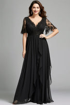 Lace Flutter Sleeve Ruffle Maxi Dress