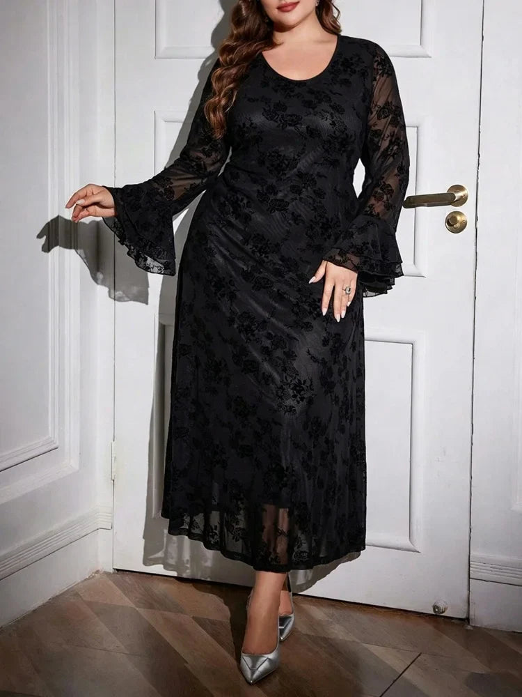 Floral Lace Bell Sleeve Party Dress
