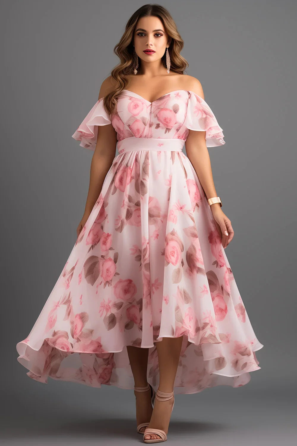 Pink Chiffon Floral Maxi Dress