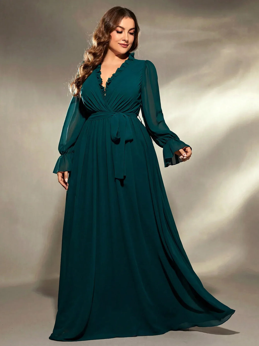Cross folding long sleeve dress