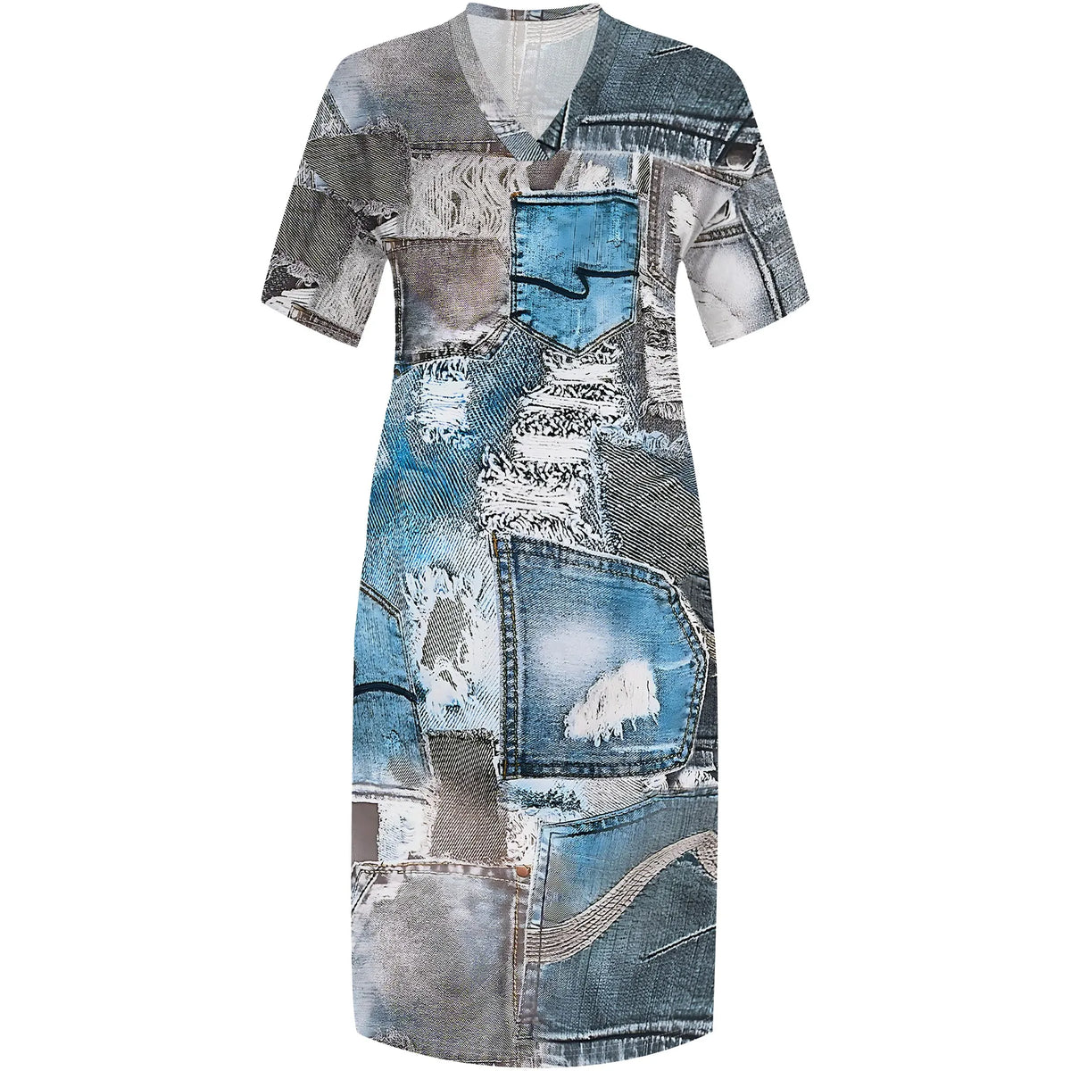 Curve Distressed Denim Maxi Dress