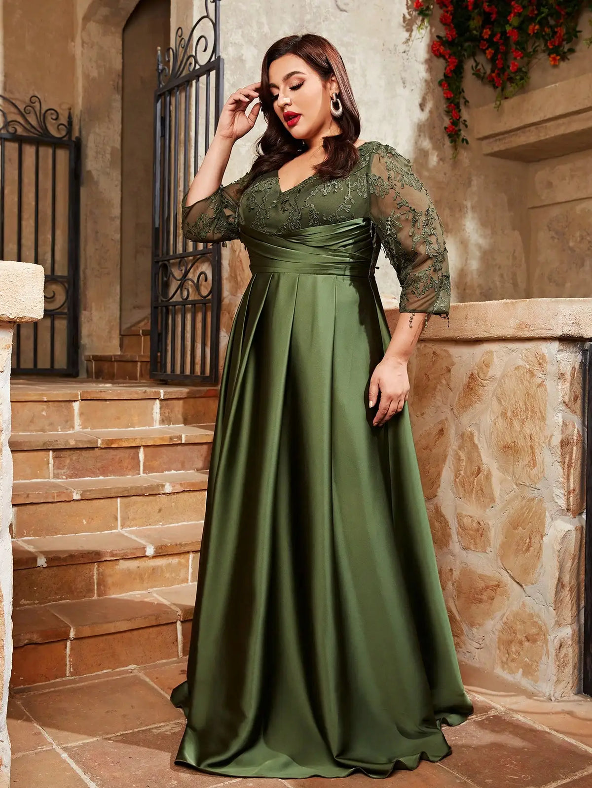 Embellished-Sleeve Satin Party dress