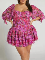 Print Chiffon Tiered Mini Dress