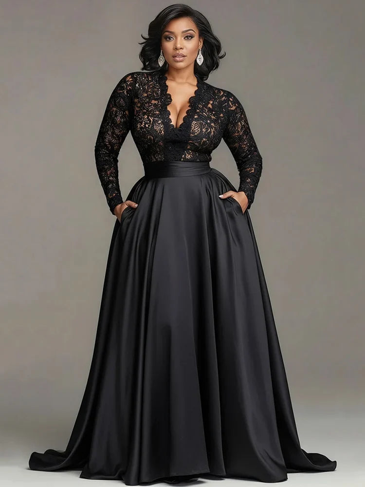 Long Sleeve Lace Hollow Out Party Dress