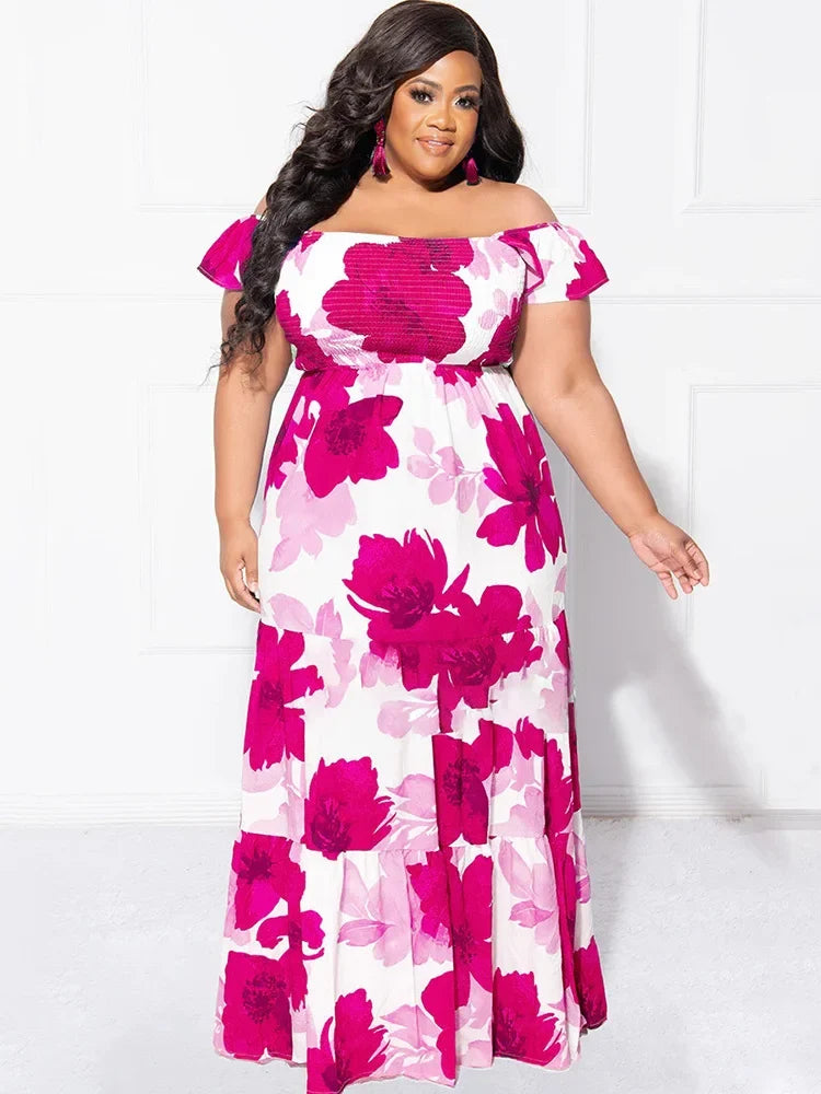 Flower Printed Off Shoulder Dress