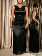 Satin Dress Cowl Neck Sleeveless Formal