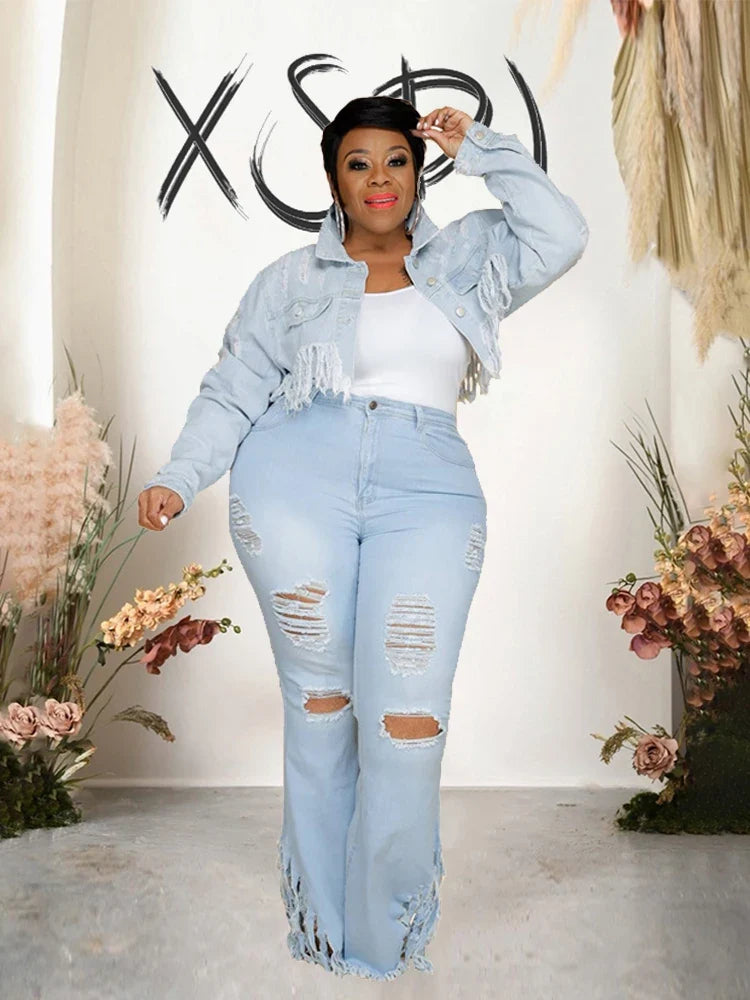 Tassel Vintage Ripped Flared Jeans