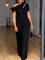 Drape One-Shoulder Pant Suit