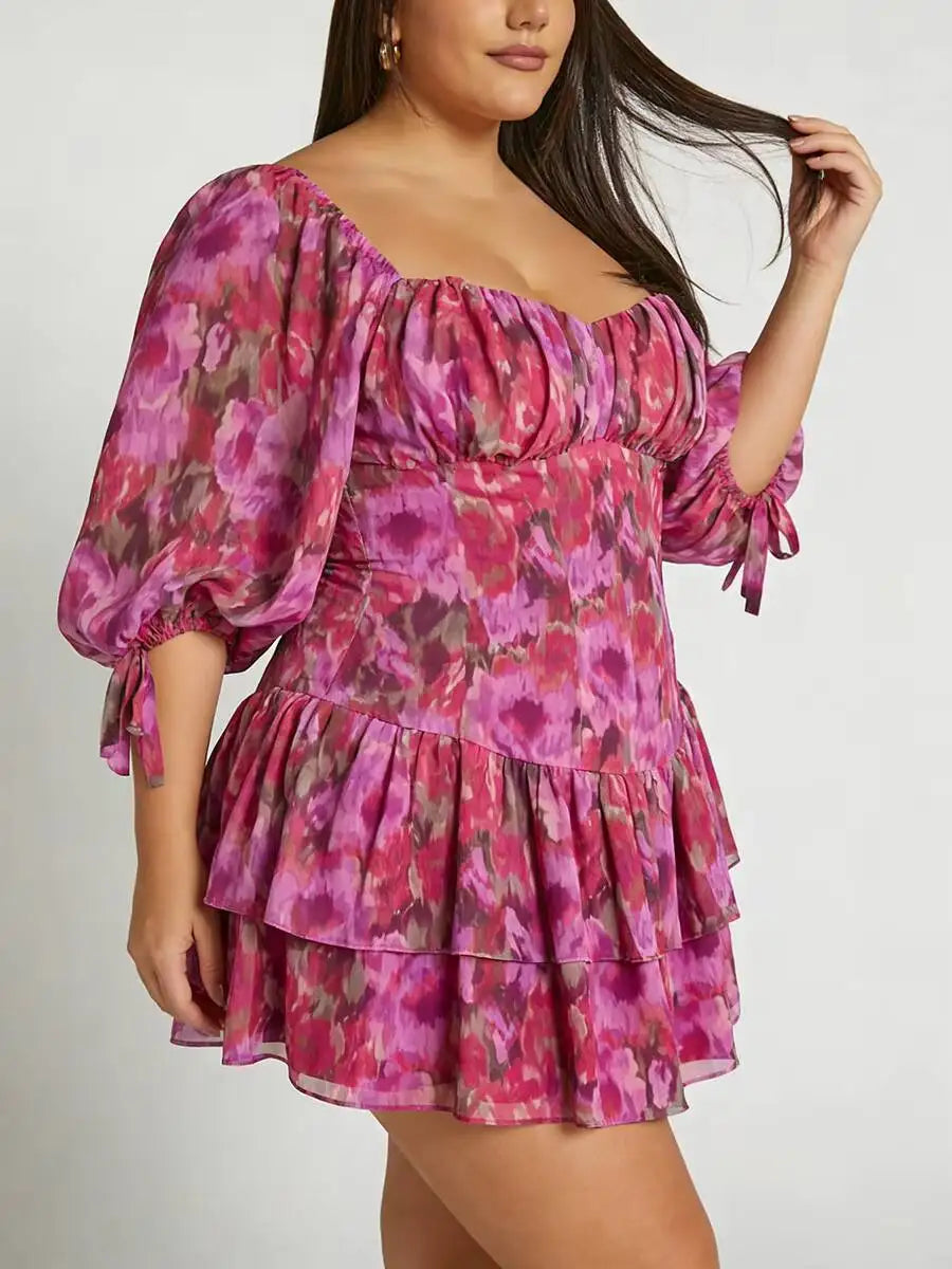 Print Chiffon Tiered Mini Dress