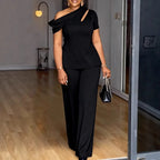 Drape One-Shoulder Pant Suit