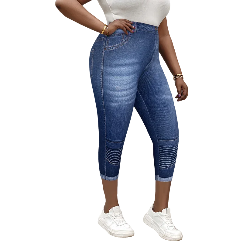 Faux Denim Print Capri Leggings