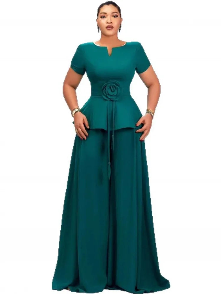 Emerald Bloom Wide-Leg Pantsuit