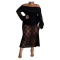 Off Shoulder Sheer Lace Midi Dress