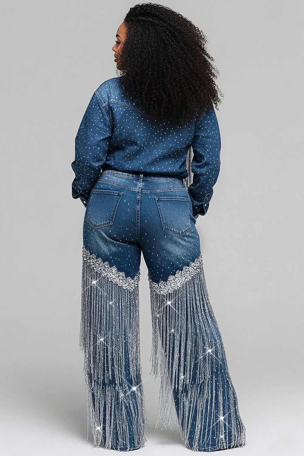 Glam Fringe Wide-Leg Pocket Denim Jeans
