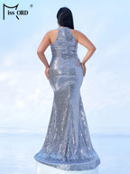 Ice Rose Halter Sequin Party Dress