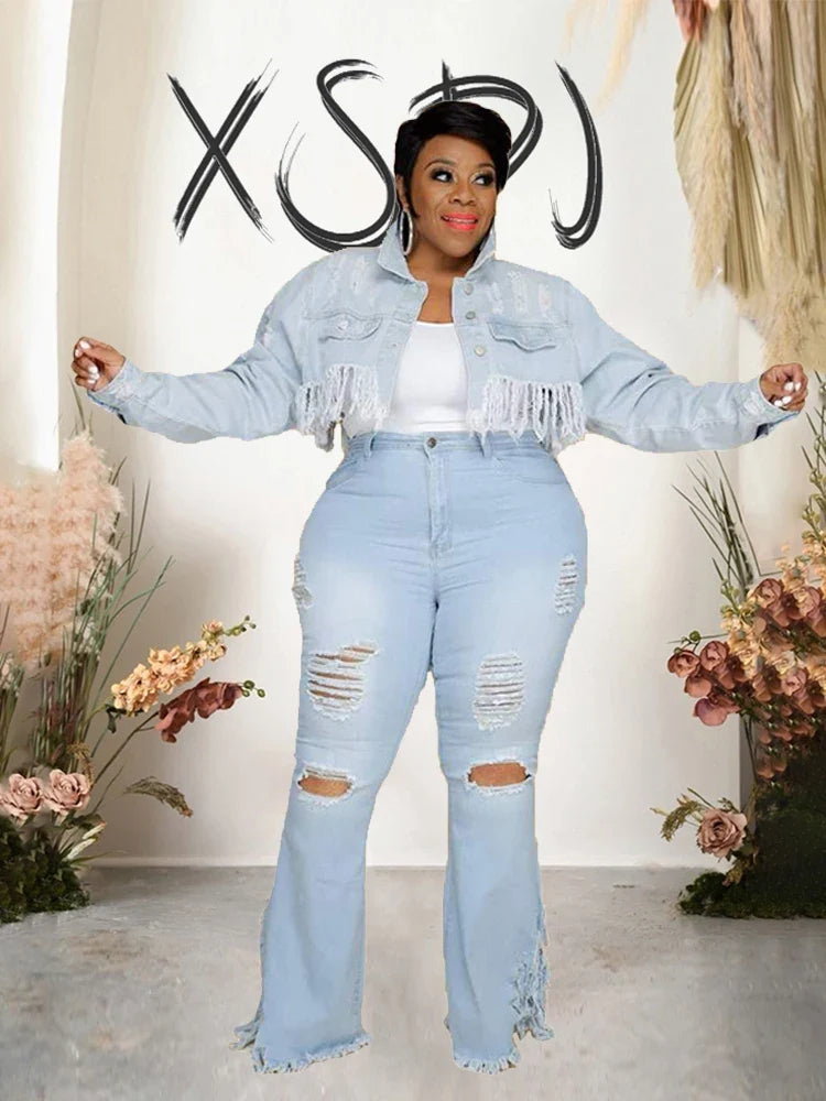 Tassel Vintage Ripped Flared Jeans