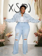 Tassel Vintage Ripped Flared Jeans