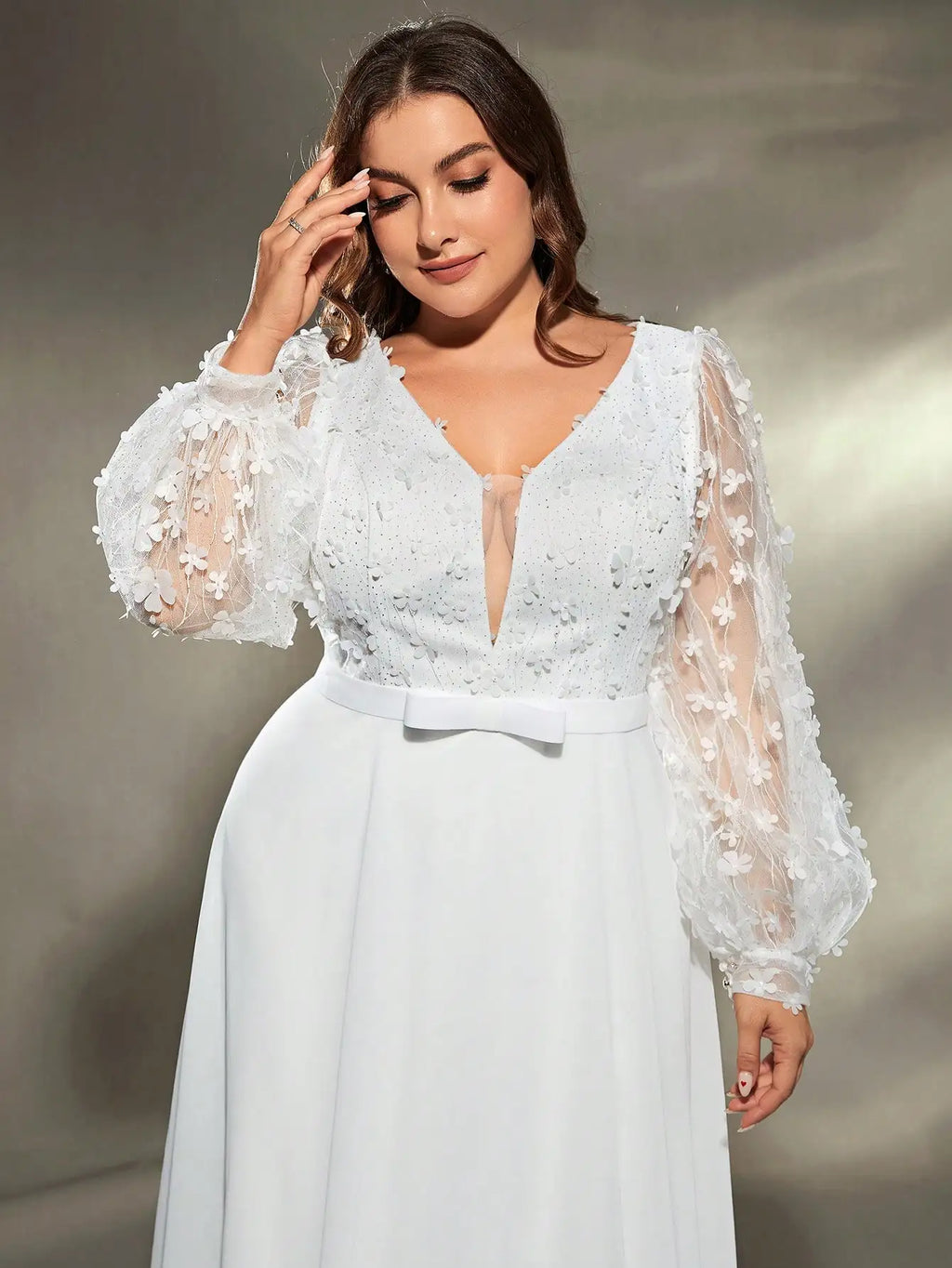 Floral Applique Sleeve Chiffon Party Dress