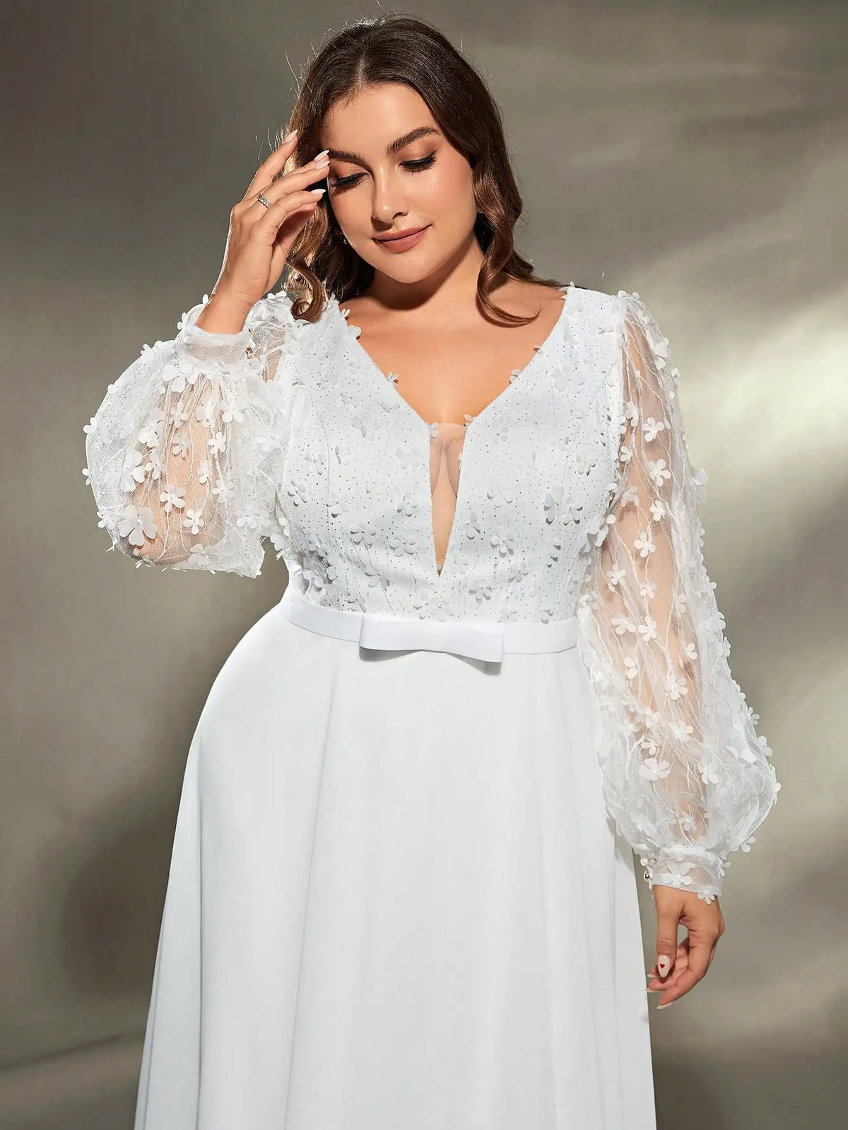 Floral Applique Sleeve Chiffon Party Dress