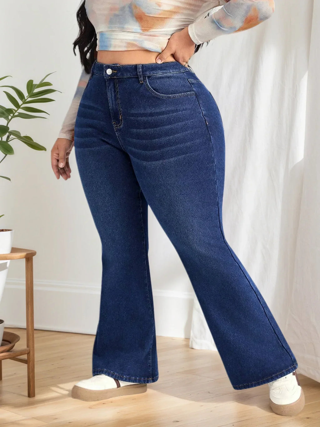 Elastic Bell Bottom Jeans Casual
