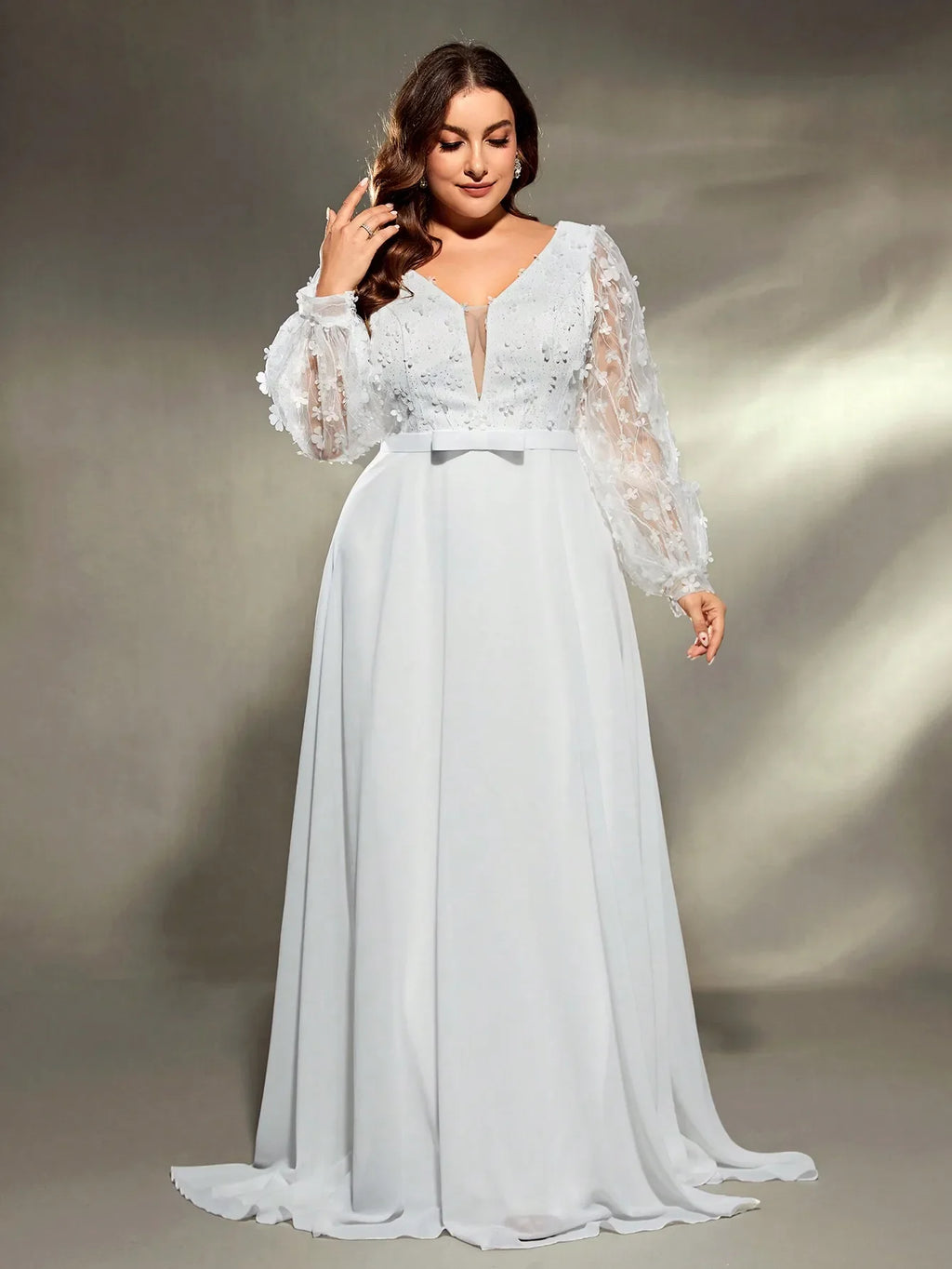 Floral Applique Sleeve Chiffon Party Dress