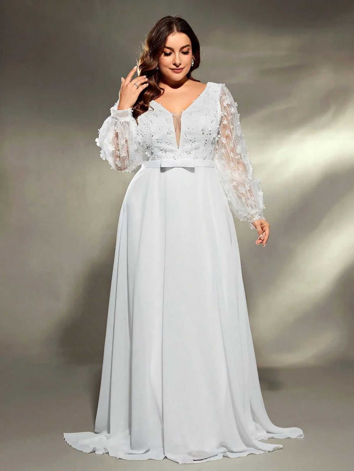 Floral Applique Sleeve Chiffon Party Dress