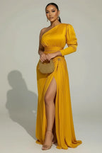 Solid Satin Cocktail one Shoulder maxi Dress