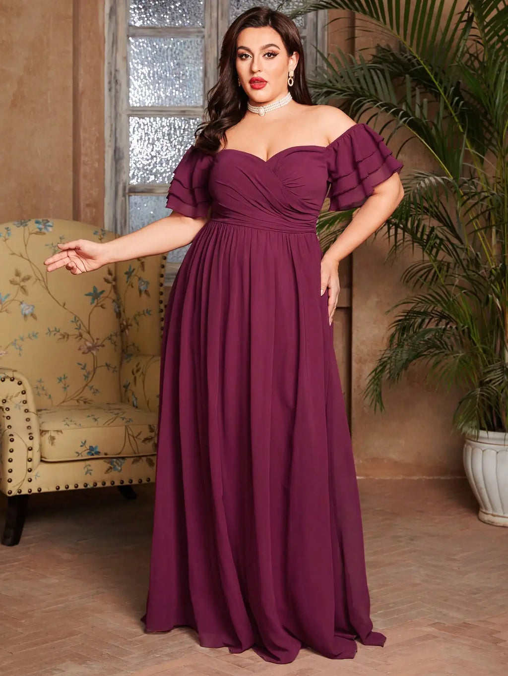 Ruffle Sleeve Plus Size Maxi Dress