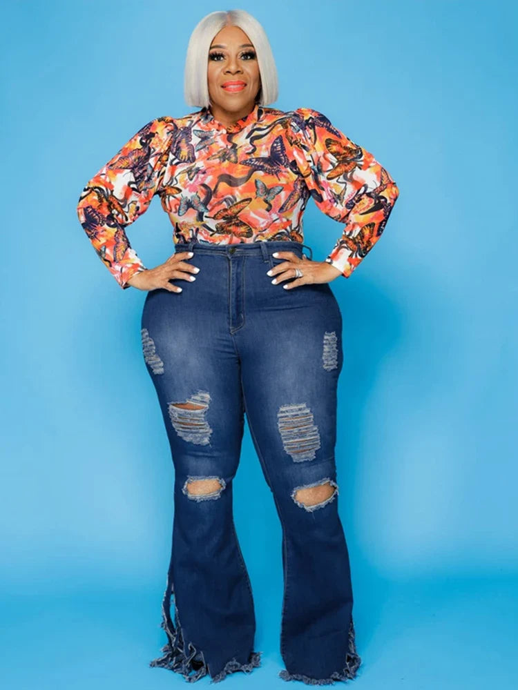 Tassel Vintage Ripped Flared Jeans
