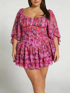 Print Chiffon Tiered Mini Dress