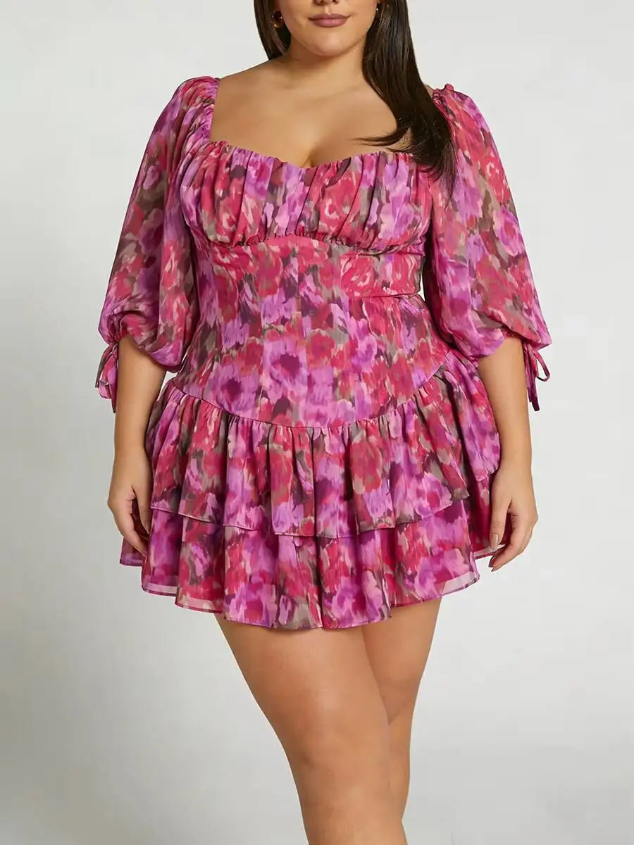 Print Chiffon Tiered Mini Dress