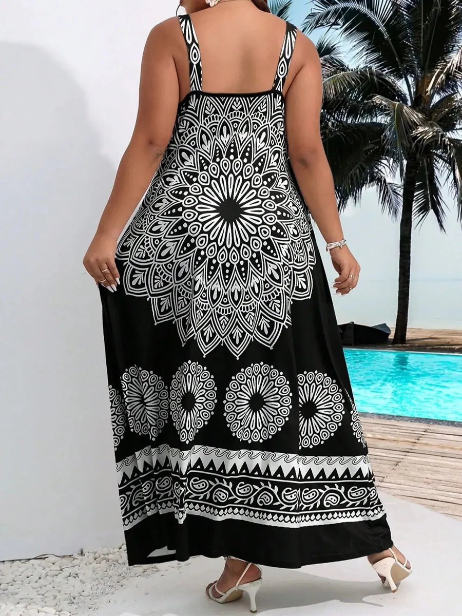 Monochrome Mandala Maxi Dress