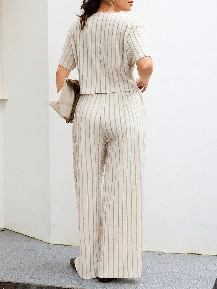 Pinstripe Button-Front Pantsuit