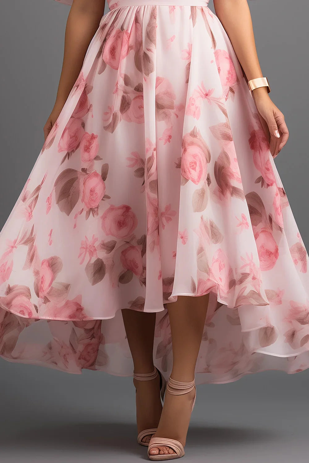 Pink Chiffon Floral Maxi Dress