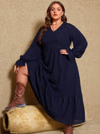Pullover V-Neck Long Sleeve Dress